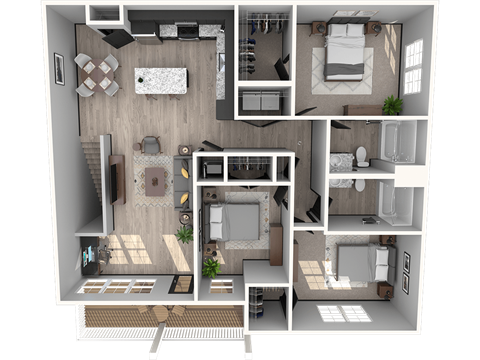 Floor plan for 3 beds, 2 baths, 1436 sqft